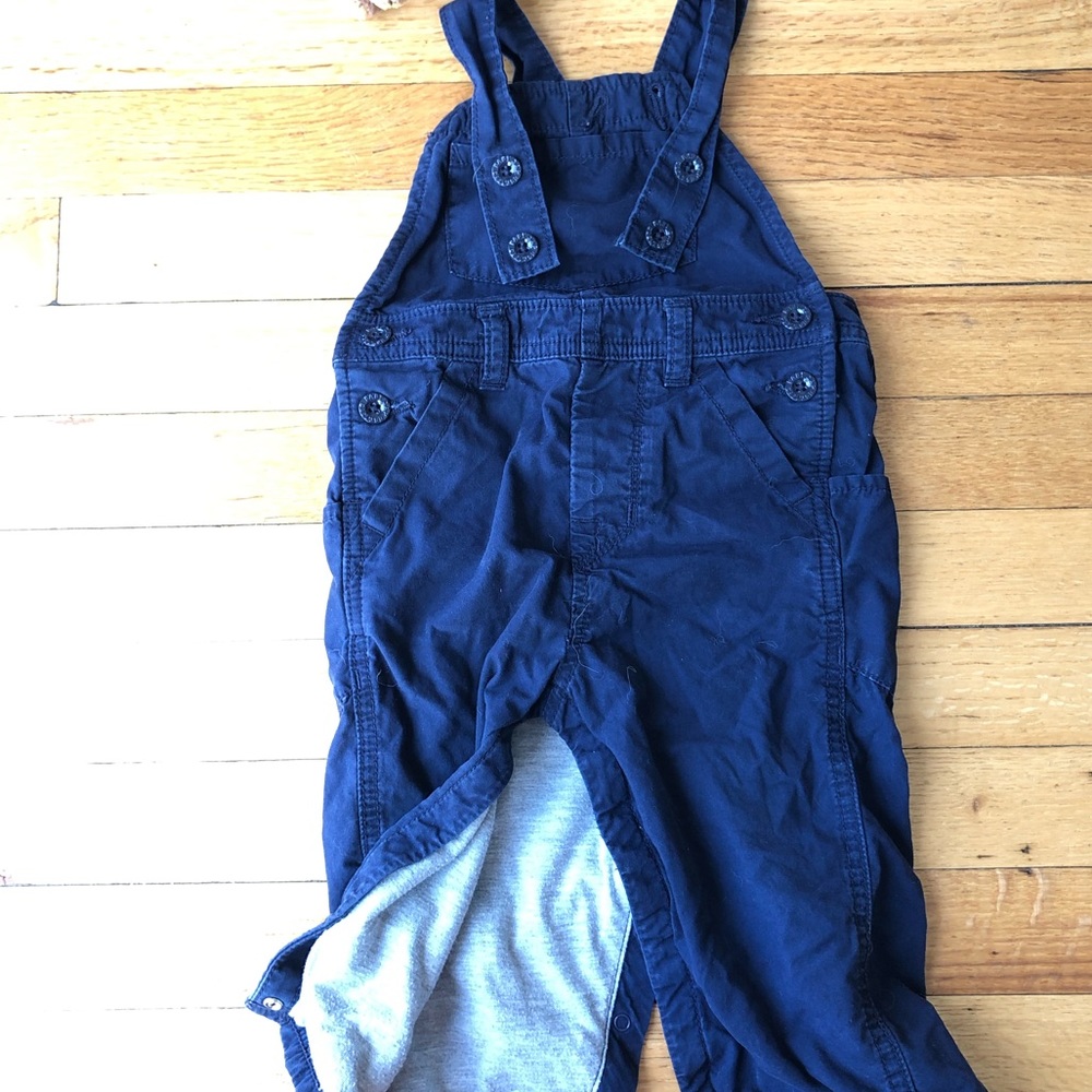 Soft, lined navy blue overalls - adorable!